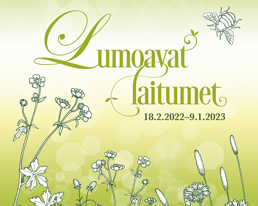 LL museotnyt Lumoavat laitumet -näyttelyn markkinointikuva.